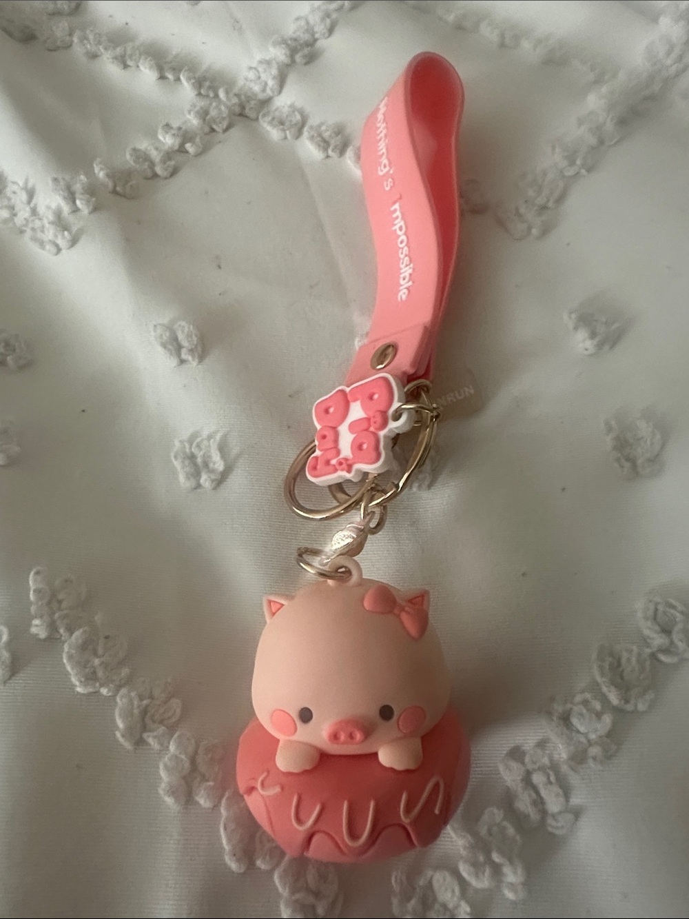 Cute Pink Pig Donut Keychain Charm